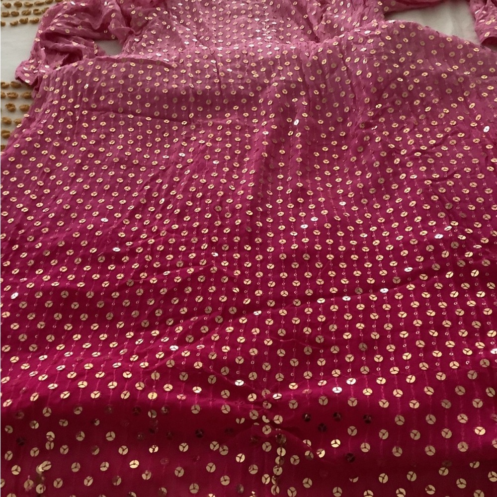 Fuchsia Sequin Dot Maxi Dress/indian Pakistani - Picture 3 of 7